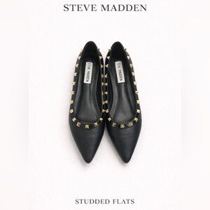 Steve Madden Black Flats with Gold Studs
